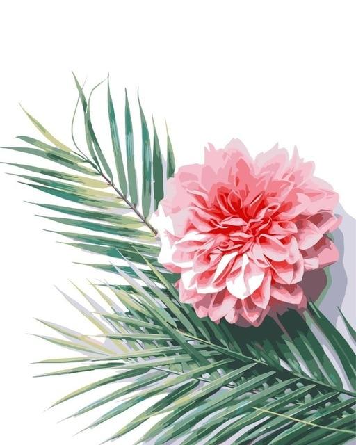 Fleur et palmier - Collection Feuilles - Kits de peinture du monde par numéros™ à faire soi-même